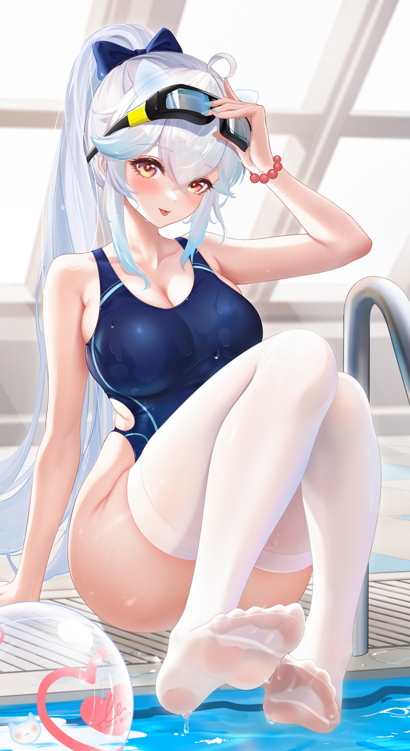 feet liu_liaoliao megane see_through swimsuits thighhighs wet wet_clothes