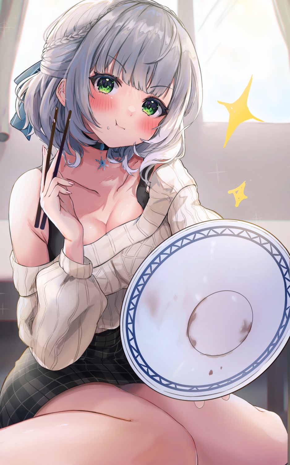 amefukura_art cleavage hololive shirogane_noel sweater