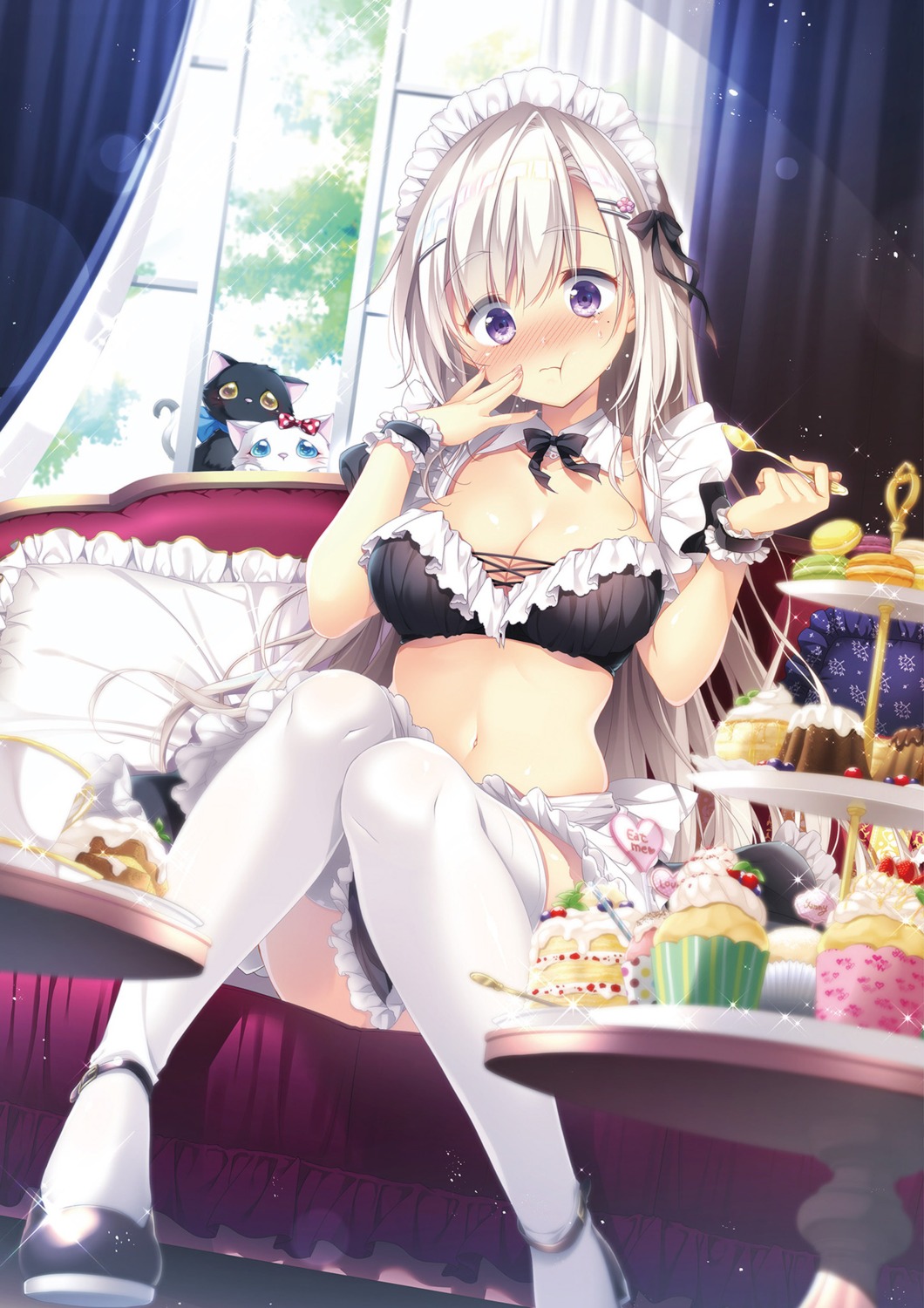 bra cleavage maid suzushiro_atsushi thighhighs