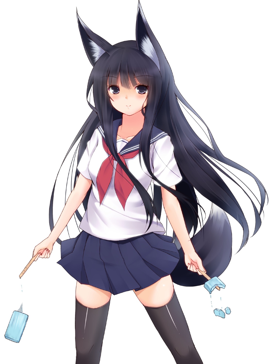 animal_ears second_heaven seifuku tail thighhighs