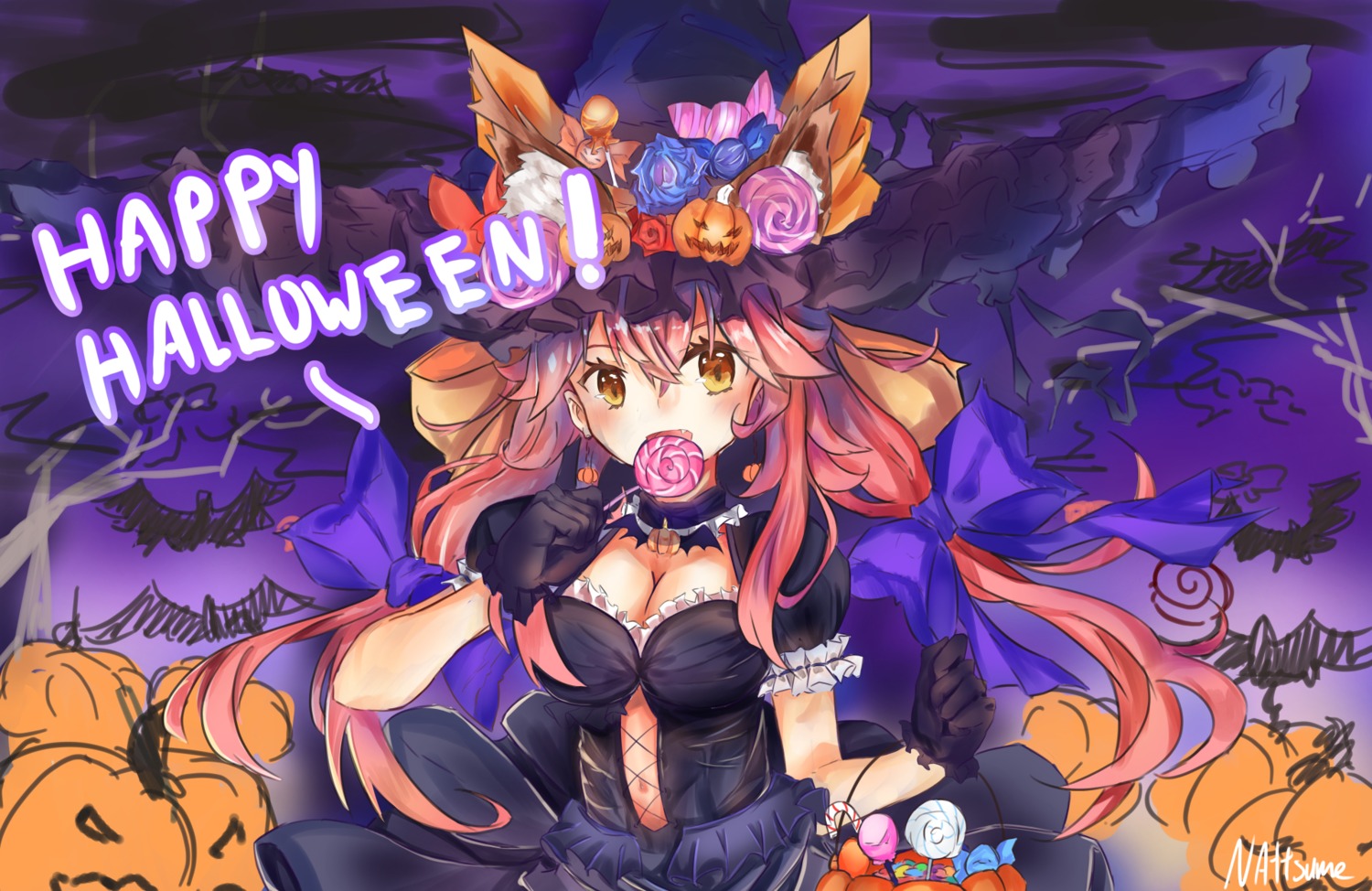 animal_ears cleavage fate/extra fate/grand_order fate/stay_night halloween nattsume tamamo_no_mae