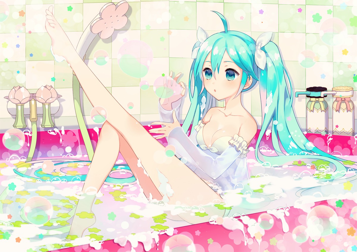 bathing bikini cleavage feet gearous hatsune_miku see_through swimsuits vocaloid wet