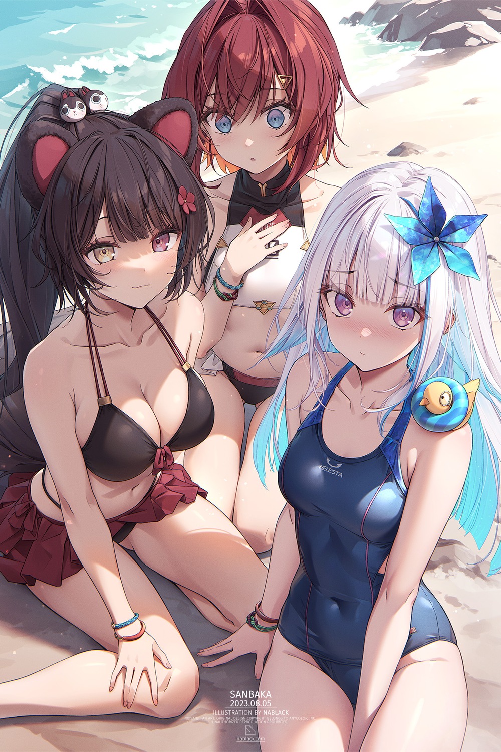 ange_katrina animal_ears heterochromia inui_toko inumimi lize_helesta nablack nijisanji official_watermark school_swimsuit swimsuits