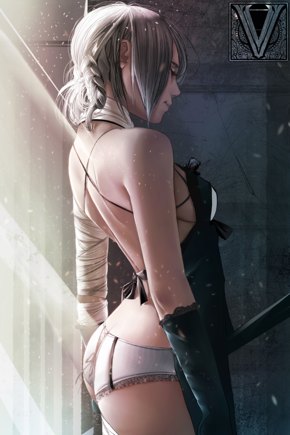 ass bandages kaine_(nier) mr-vy nier nier_replicant no_bra pantsu underboob