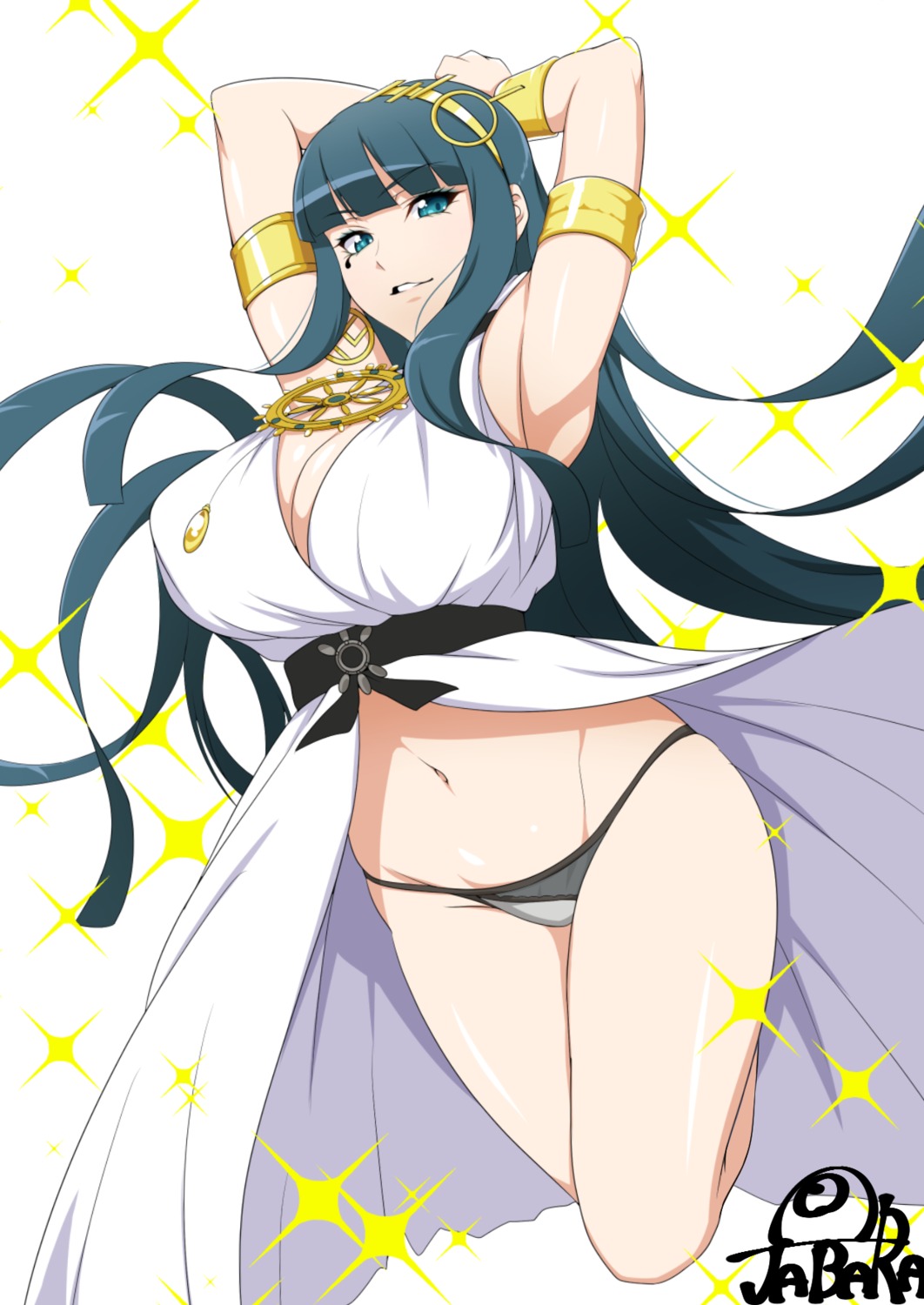 cleavage cleopatra_(fate/grand_order) dress fate/grand_order jabara_tornado pantsu skirt_lift