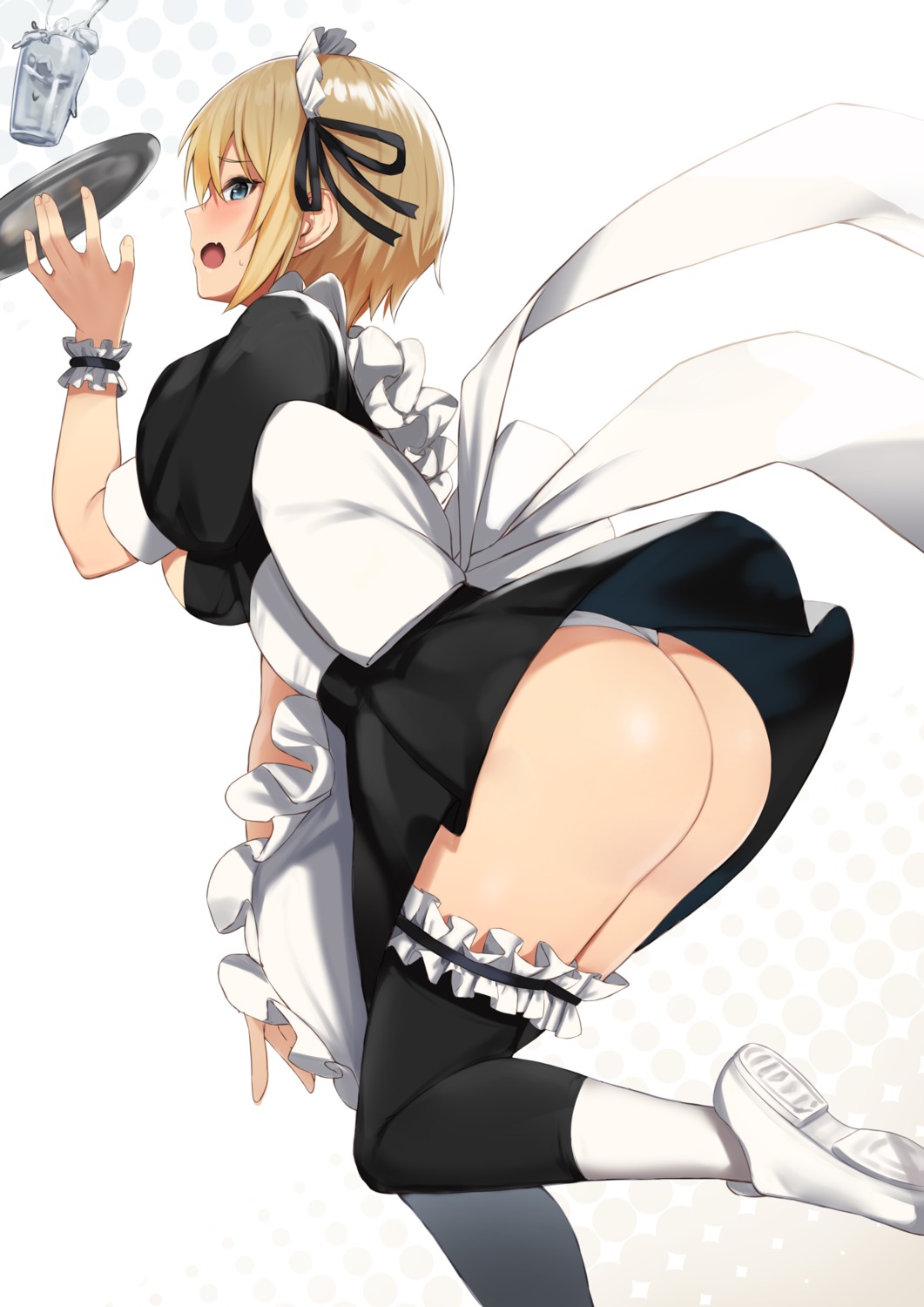 ass maid pantsu skirt_lift thighhighs thong waitress zijou