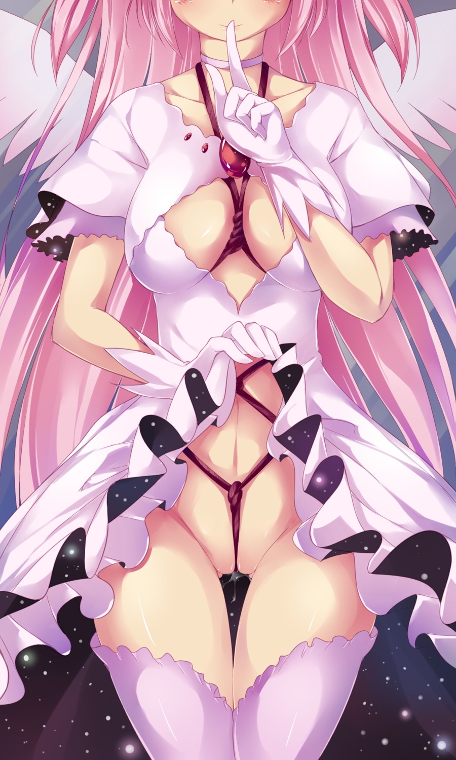 bondage kaname_madoka maullarmaullar nopan puella_magi_madoka_magica pussy pussy_juice thighhighs ultimate_madoka uncensored wings