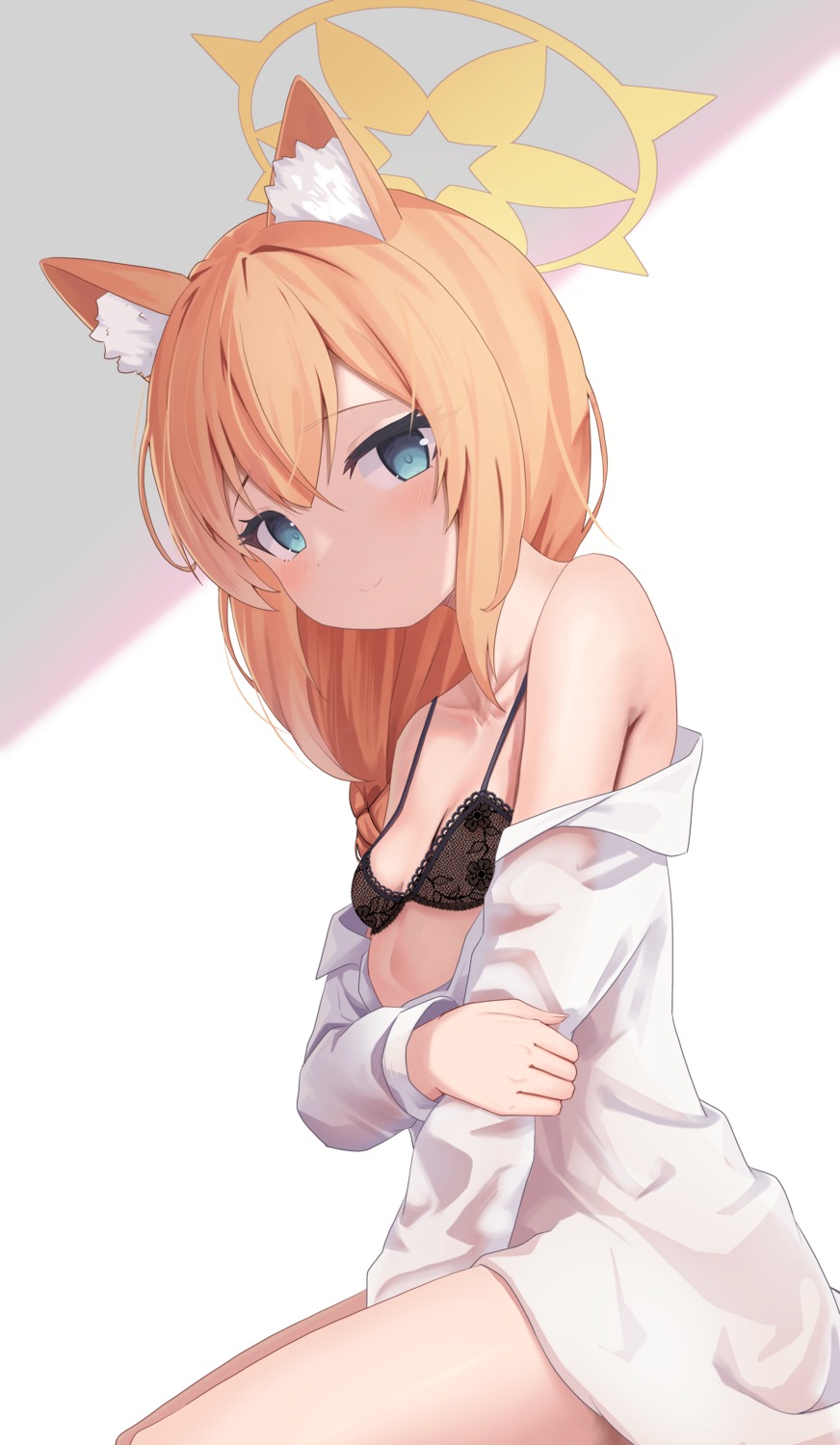 animal_ears blue_archive bra dress_shirt halo iochi_mari loli monmo_mu nekomimi open_shirt