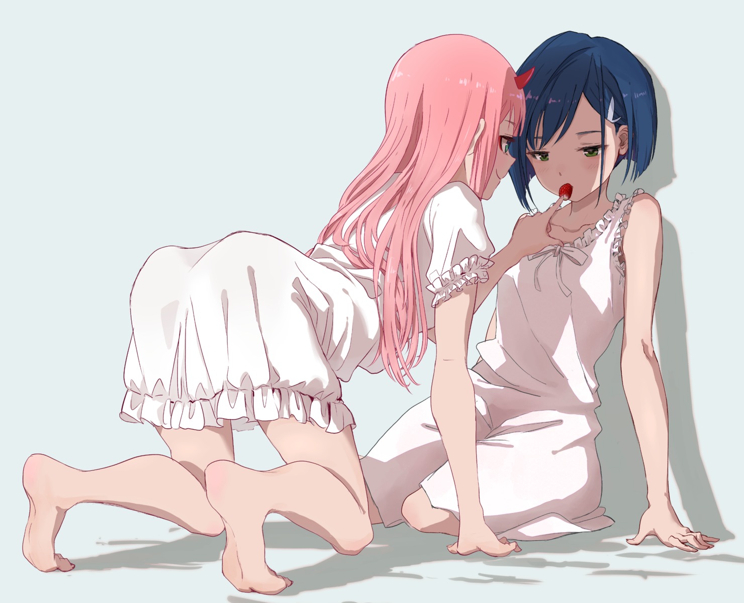 darling_in_the_franxx feet hasisisissy horns ichigo_(darling_in_the_franxx) pajama zero_two_(darling_in_the_franxx)