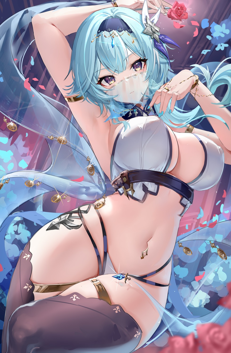 erect_nipples eula garter genshin_impact no_bra pantsu see_through thighhighs wenbugu