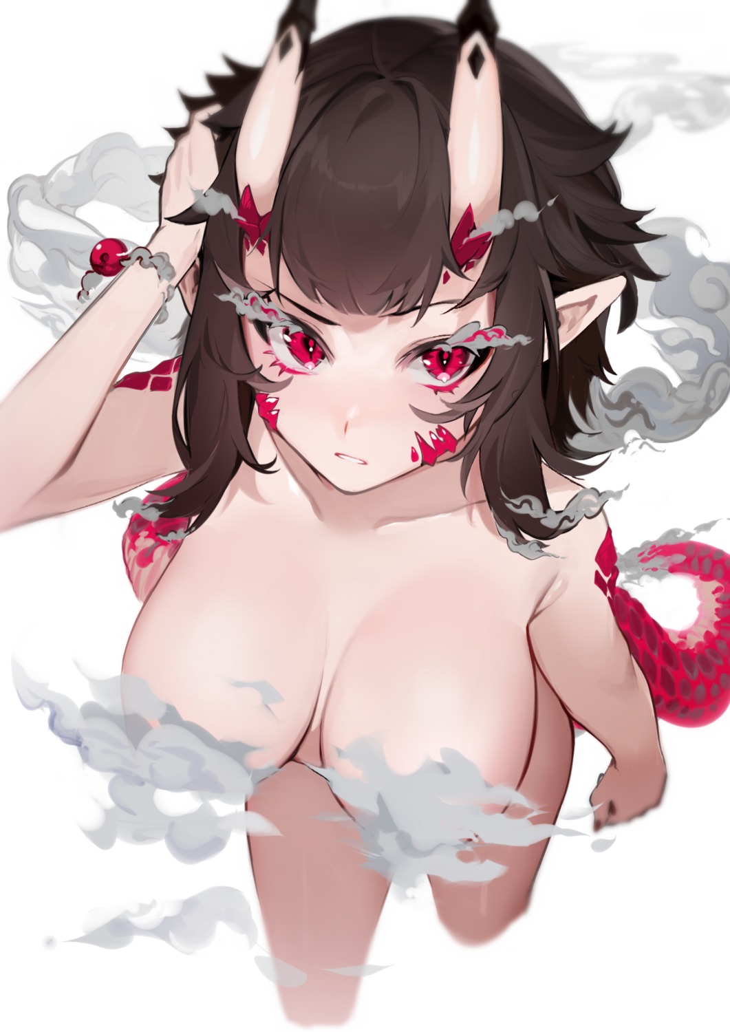 censored hiiragi_mikoto horns naked pointy_ears tail