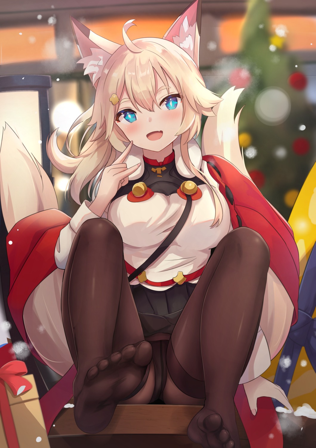 animal_ears christmas feet kitsune pantsu pantyhose skirt_lift tail touhourh