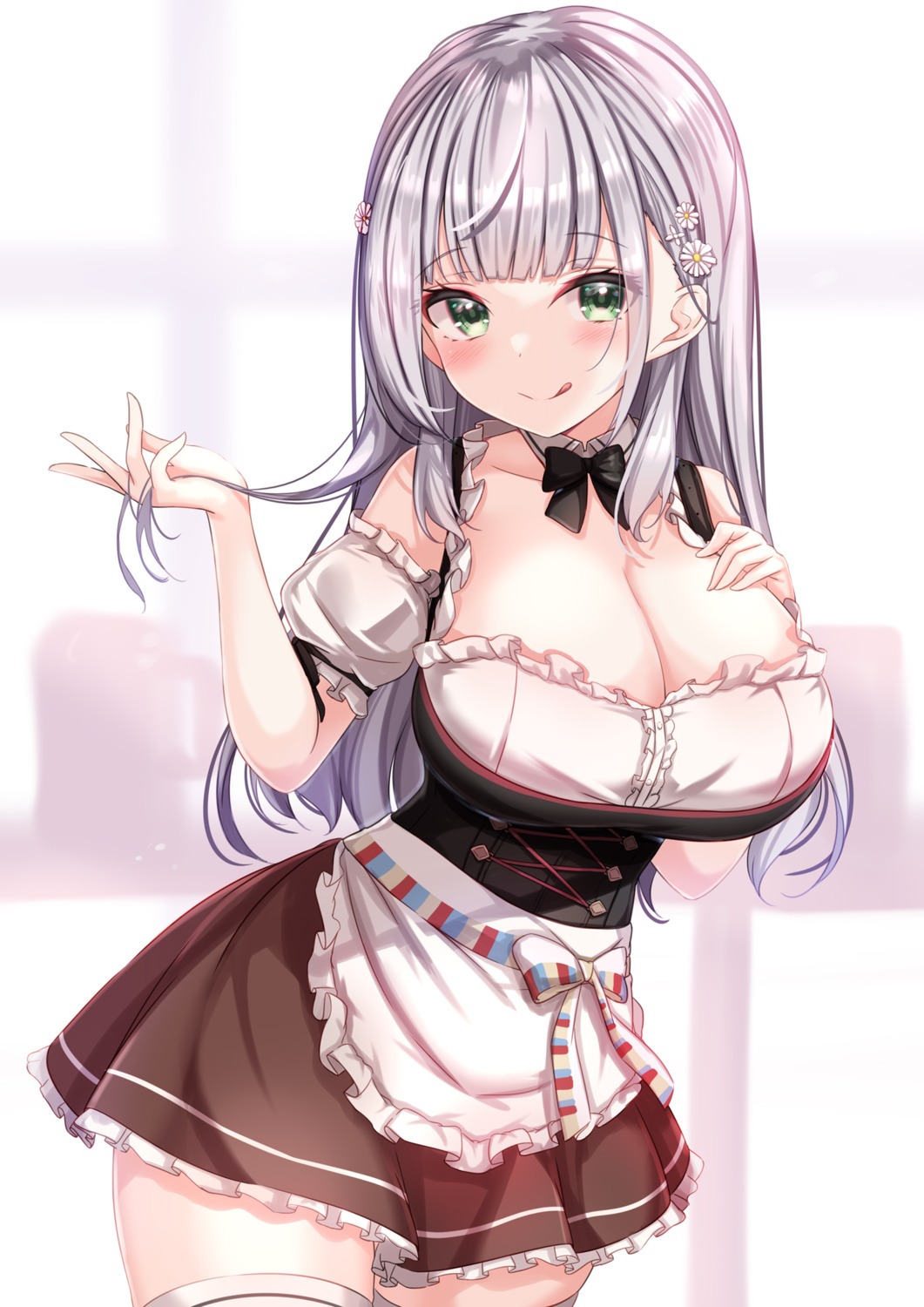 hololive maid no_bra shirogane_noel thighhighs yuano