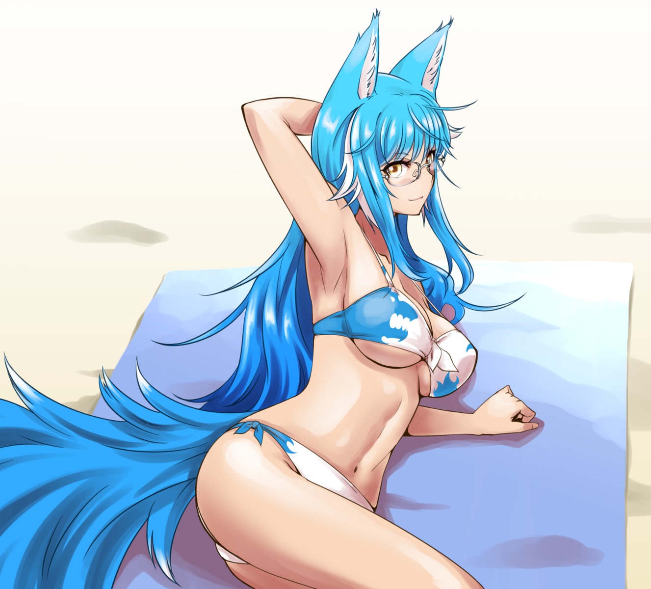 animal_ears bikini cleavage iwatobi_hiro megane swimsuits tail underboob