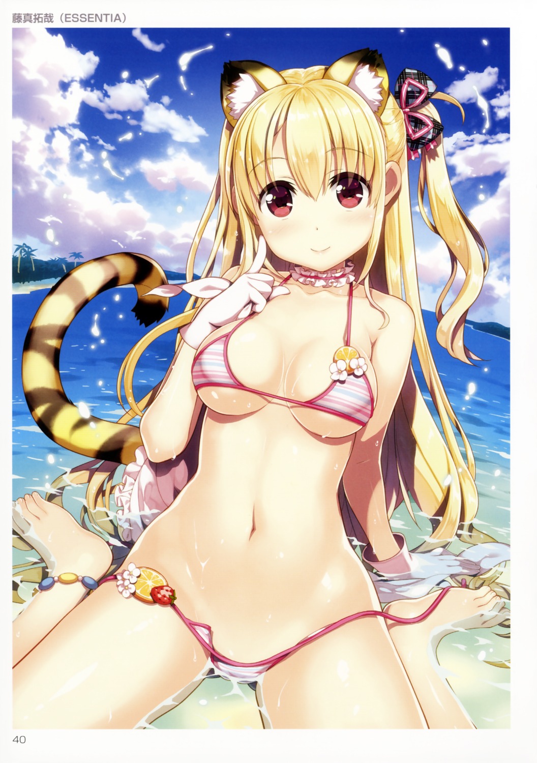 animal_ears bikini fujima_takuya panty_pull swimsuits tail toranoana wet