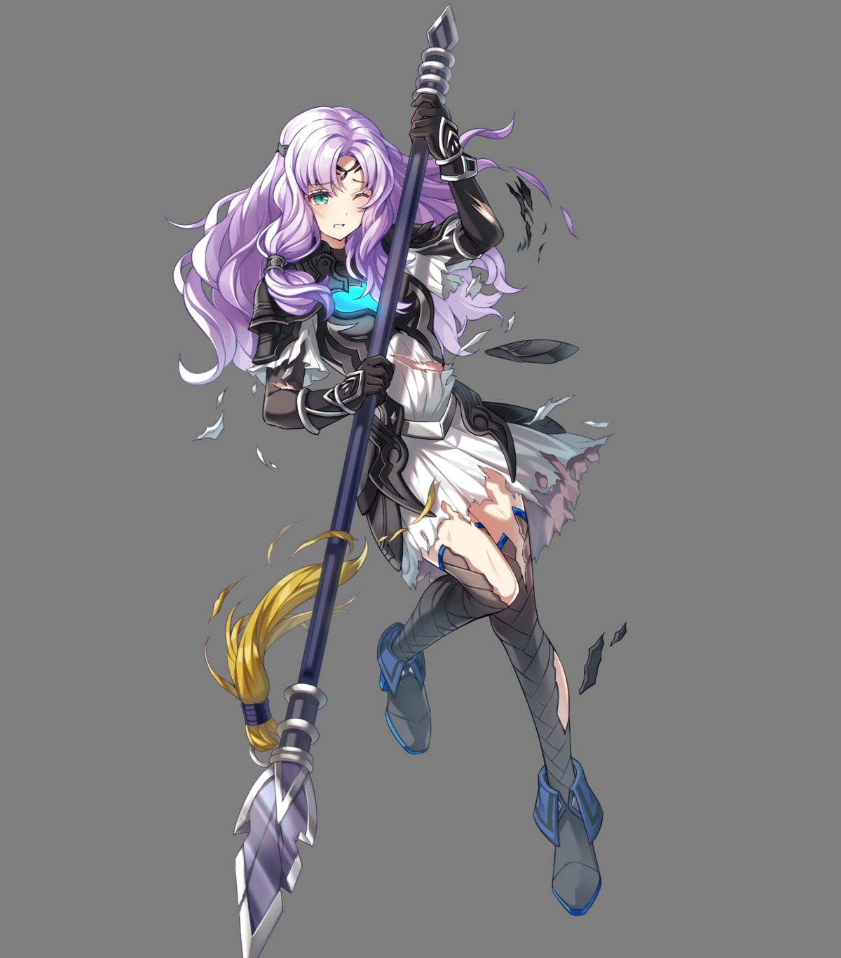 armor dress fire_emblem fire_emblem:_seima_no_kouseki florina heels nintendo pukyunosuke thighhighs torn_clothes weapon