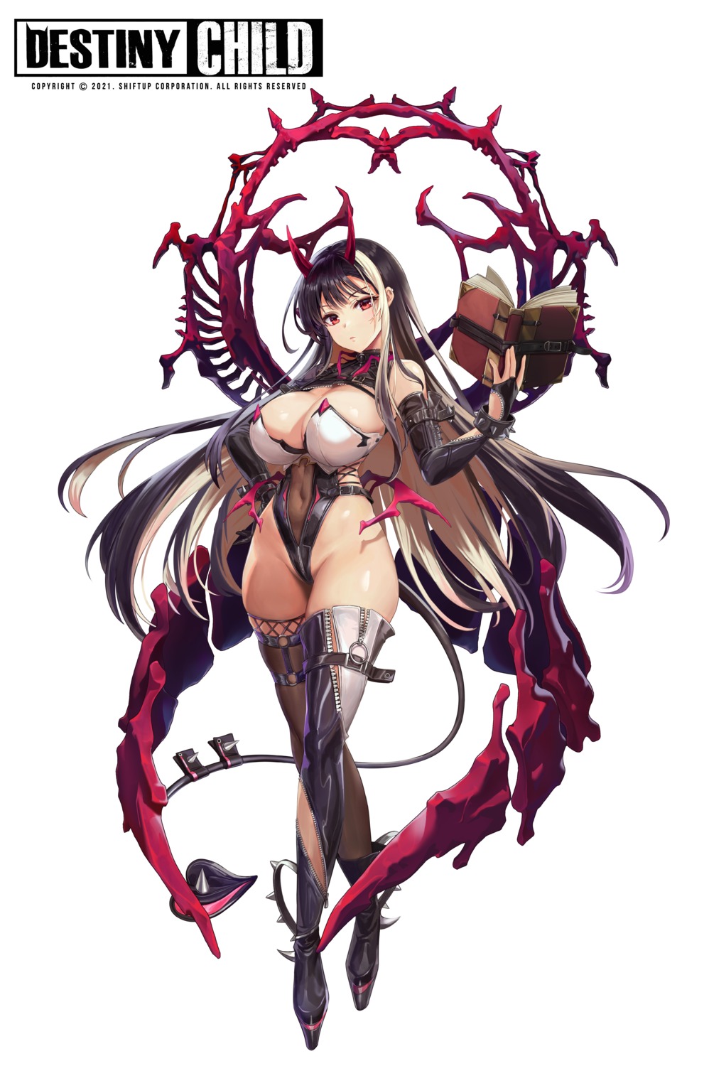 destiny_child garter horns leotard maett no_bra tail thighhighs wings