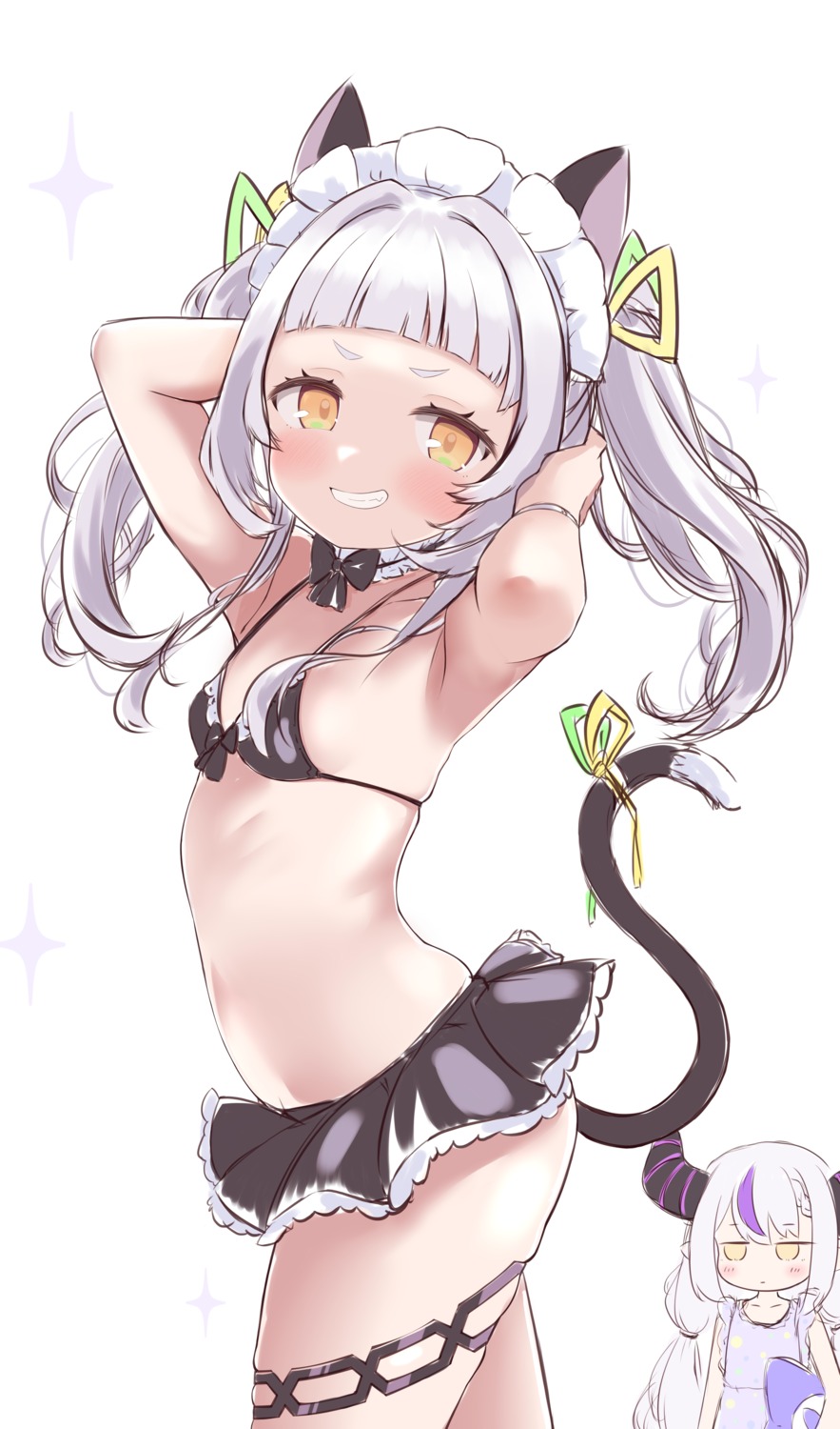 animal_ears bikini cocozasa garter hololive murasaki_shion nekomimi swimsuits tail