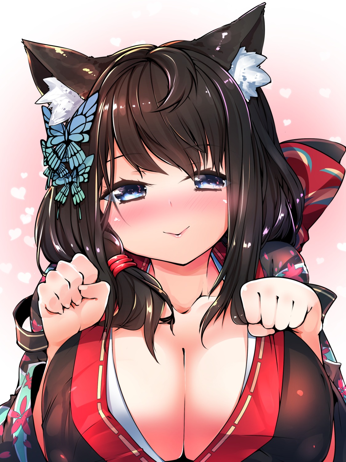 animal_ears azur_lane cleavage japanese_clothes nekomimi shirasagi_rokuwa