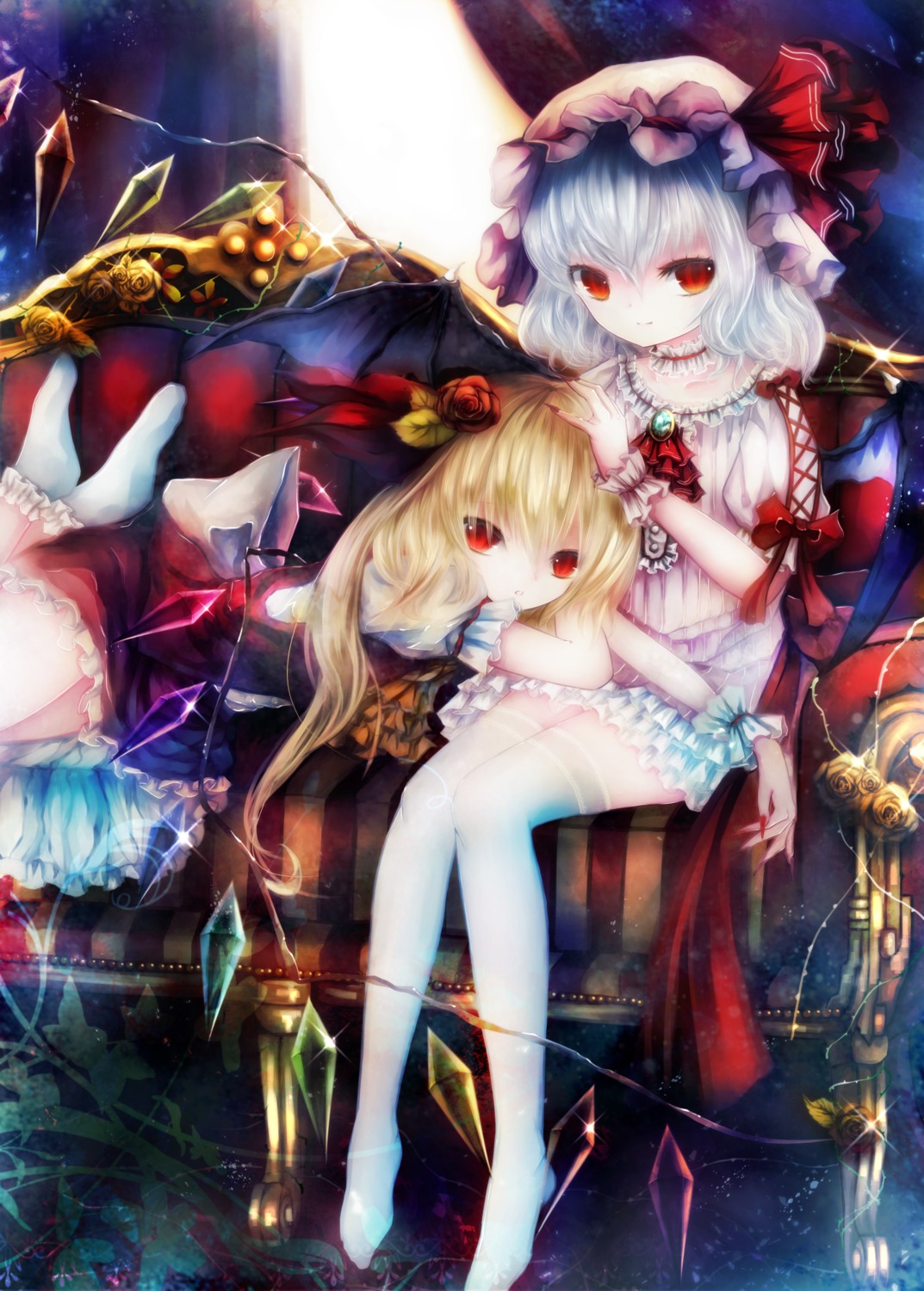 basilis9 flandre_scarlet remilia_scarlet thighhighs touhou wings