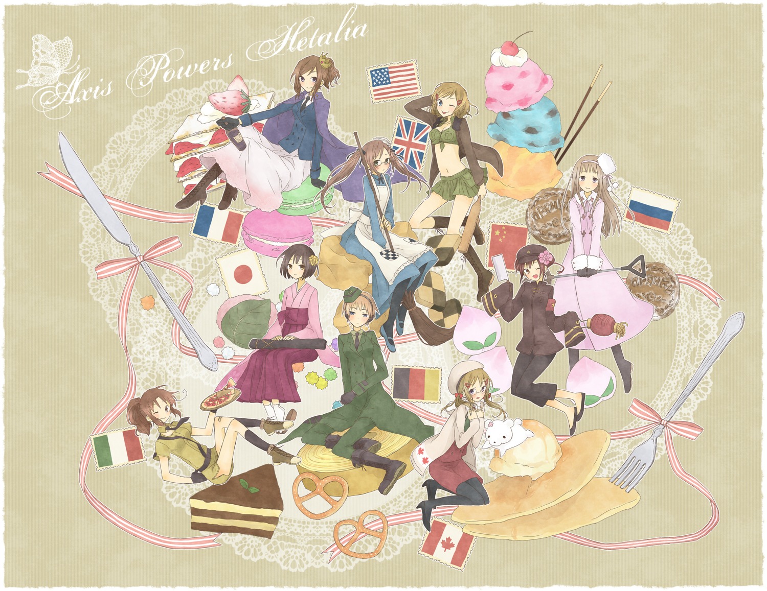 america canada china genderswap germany hetalia_axis_powers hi japan megane pantyhose united_kingdom