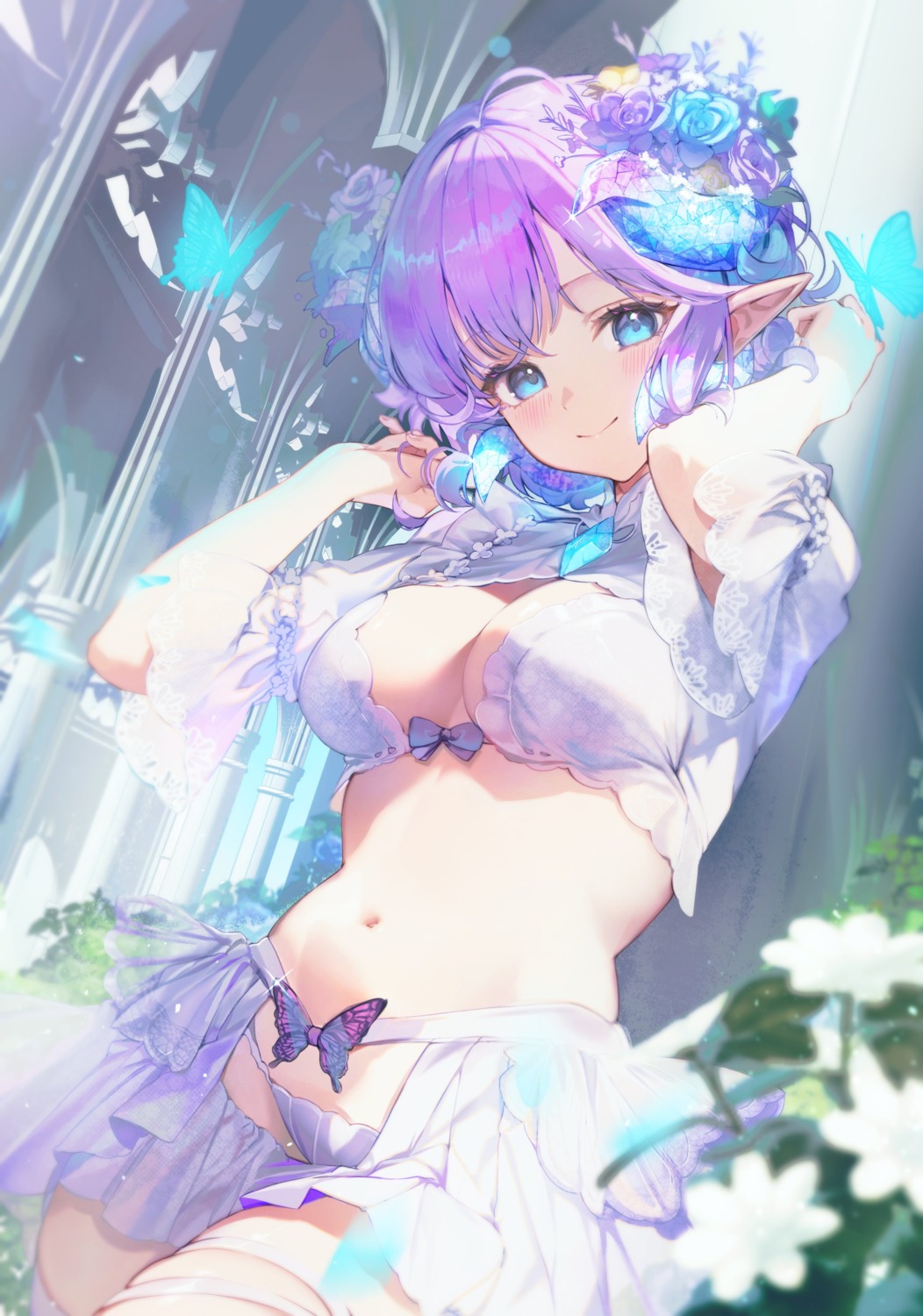 bikini garter kagefumi pointy_ears see_through swimsuits thighhighs