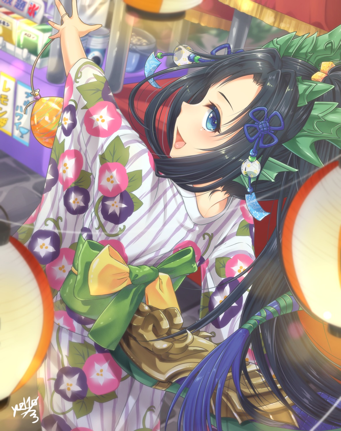 horns karin_(puzzle_&_dragons) puzzle_&_dragons tail yukata yuzutosen