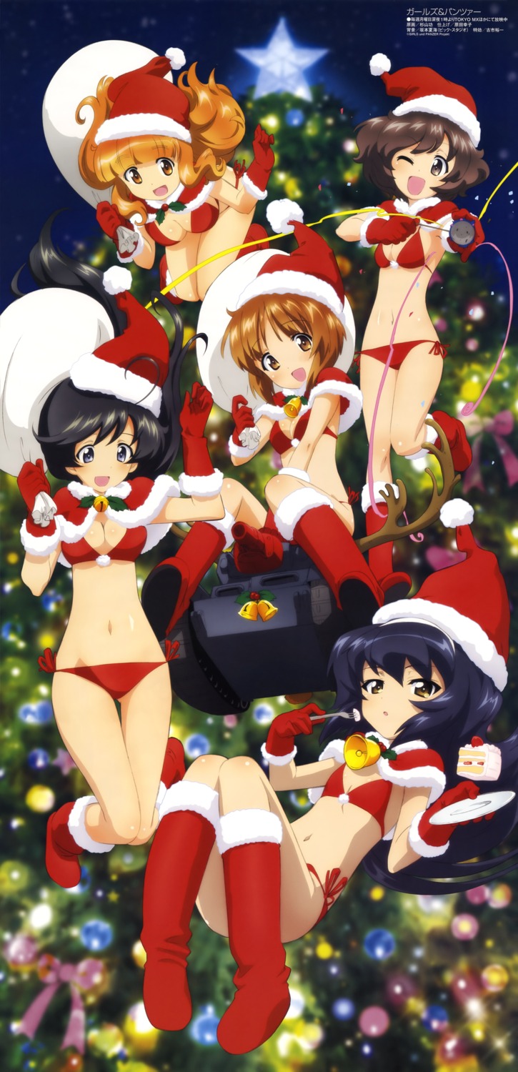 akiyama_yukari bikini christmas cleavage girls_und_panzer isuzu_hana nishizumi_miho reizei_mako sugimoto_isao swimsuits takebe_saori