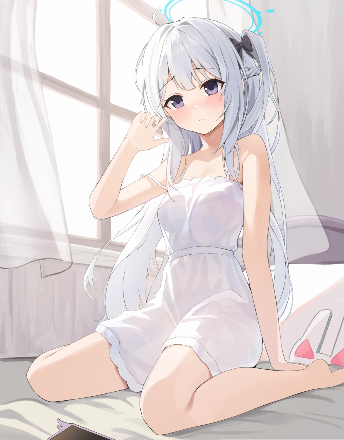 blue_archive dress halo leepy see_through summer_dress tsukiyuki_miyako