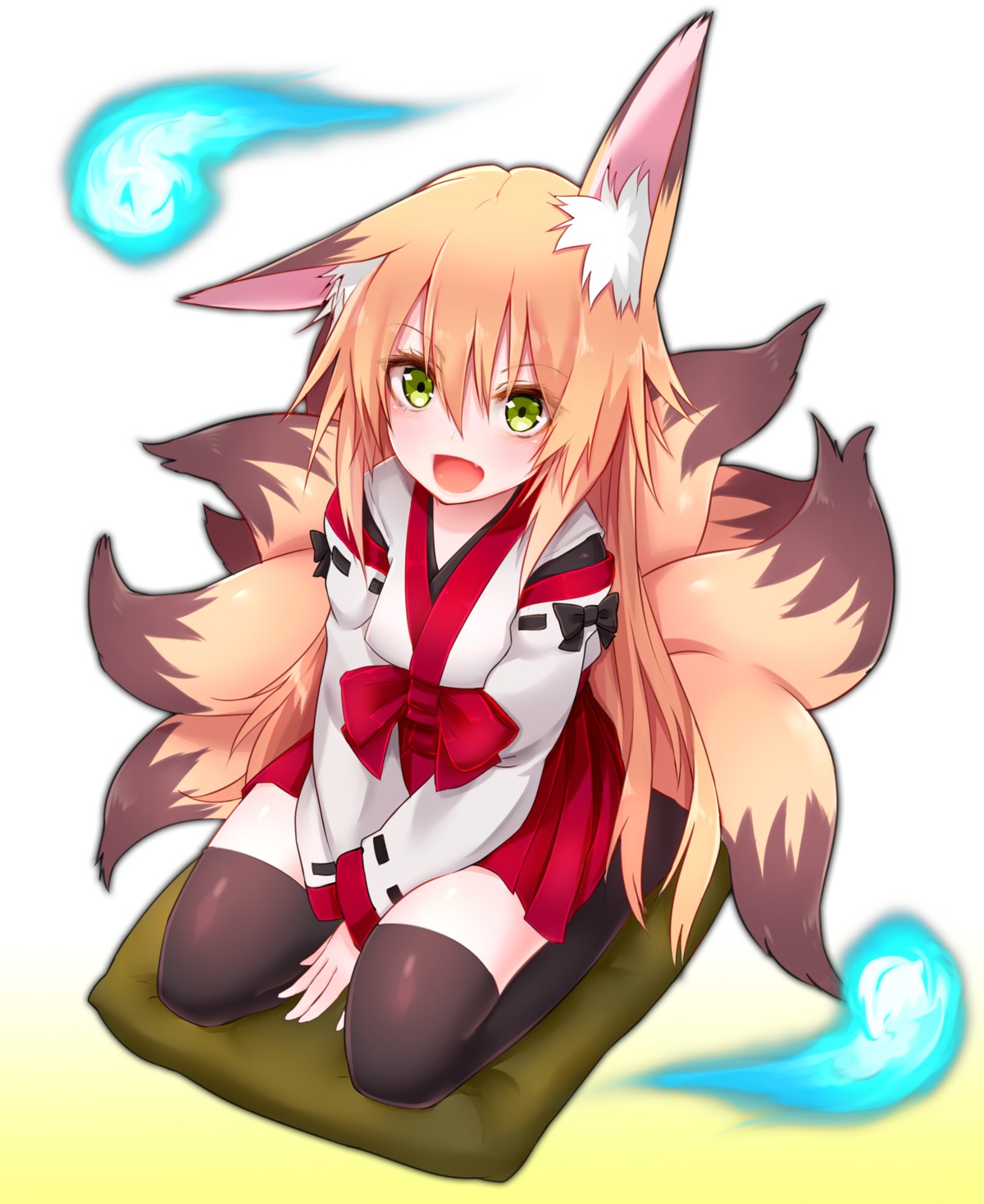 animal_ears kitsune miko sukemyon tail thighhighs