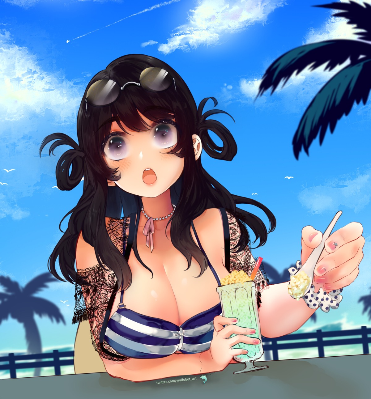 bikini_top breast_hold cleavage megane open_shirt see_through swimsuits tagme