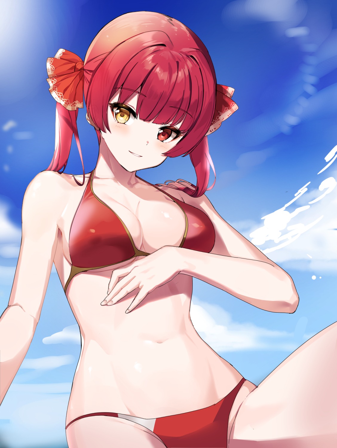 bikini cleavage ebi_bentou heterochromia hololive houshou_marine swimsuits