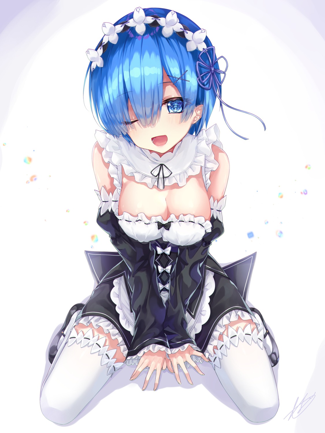 amatsuji maid no_bra re_zero_kara_hajimeru_isekai_seikatsu rem_(re_zero) thighhighs