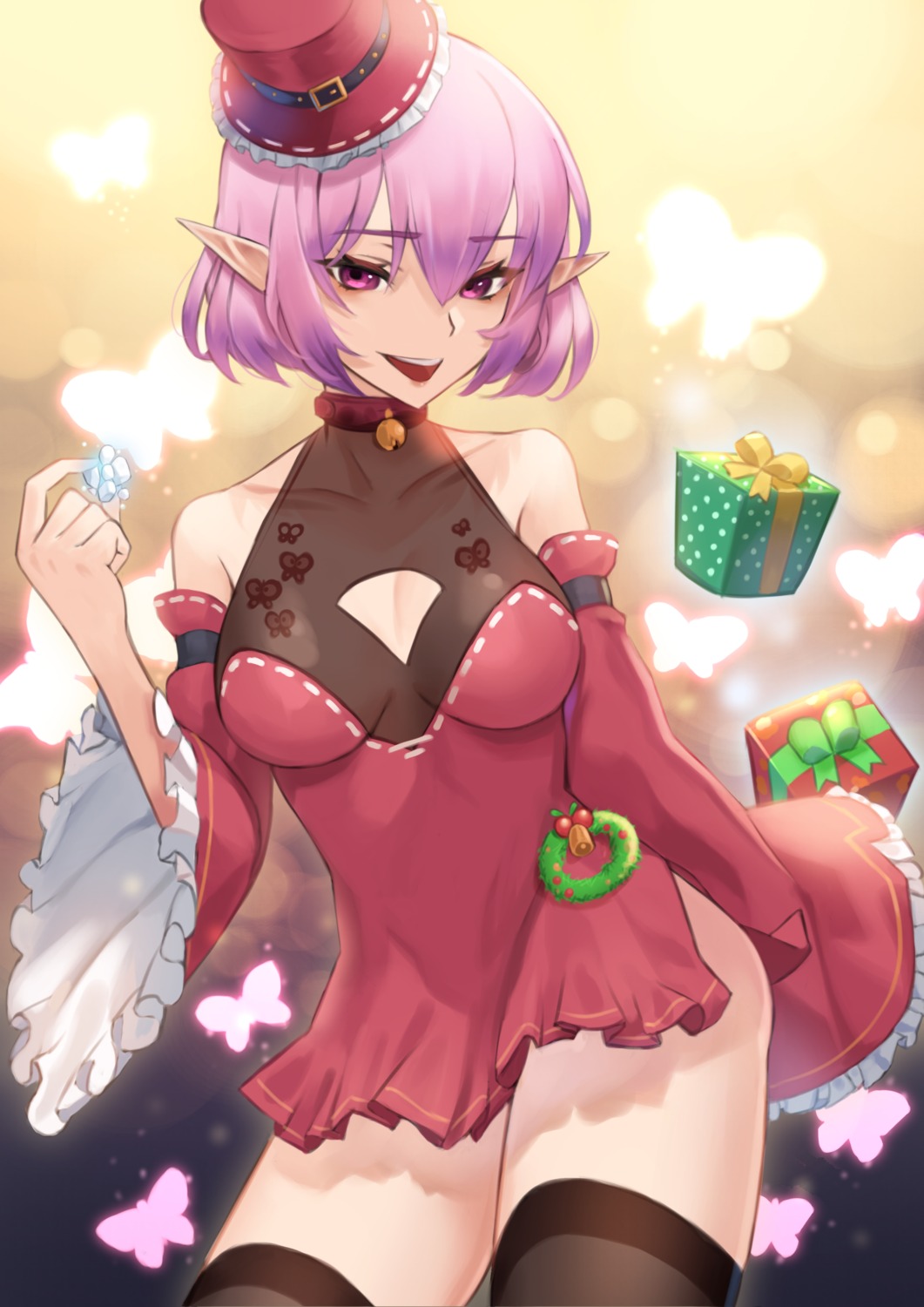 christmas dress lordol lucid maplestory no_bra pointy_ears see_through thighhighs