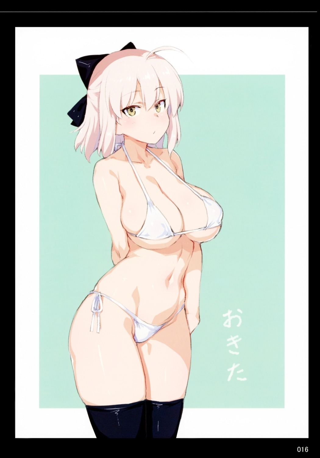 bikini fate/grand_order okita_souji_(fate) swimsuits thighhighs try