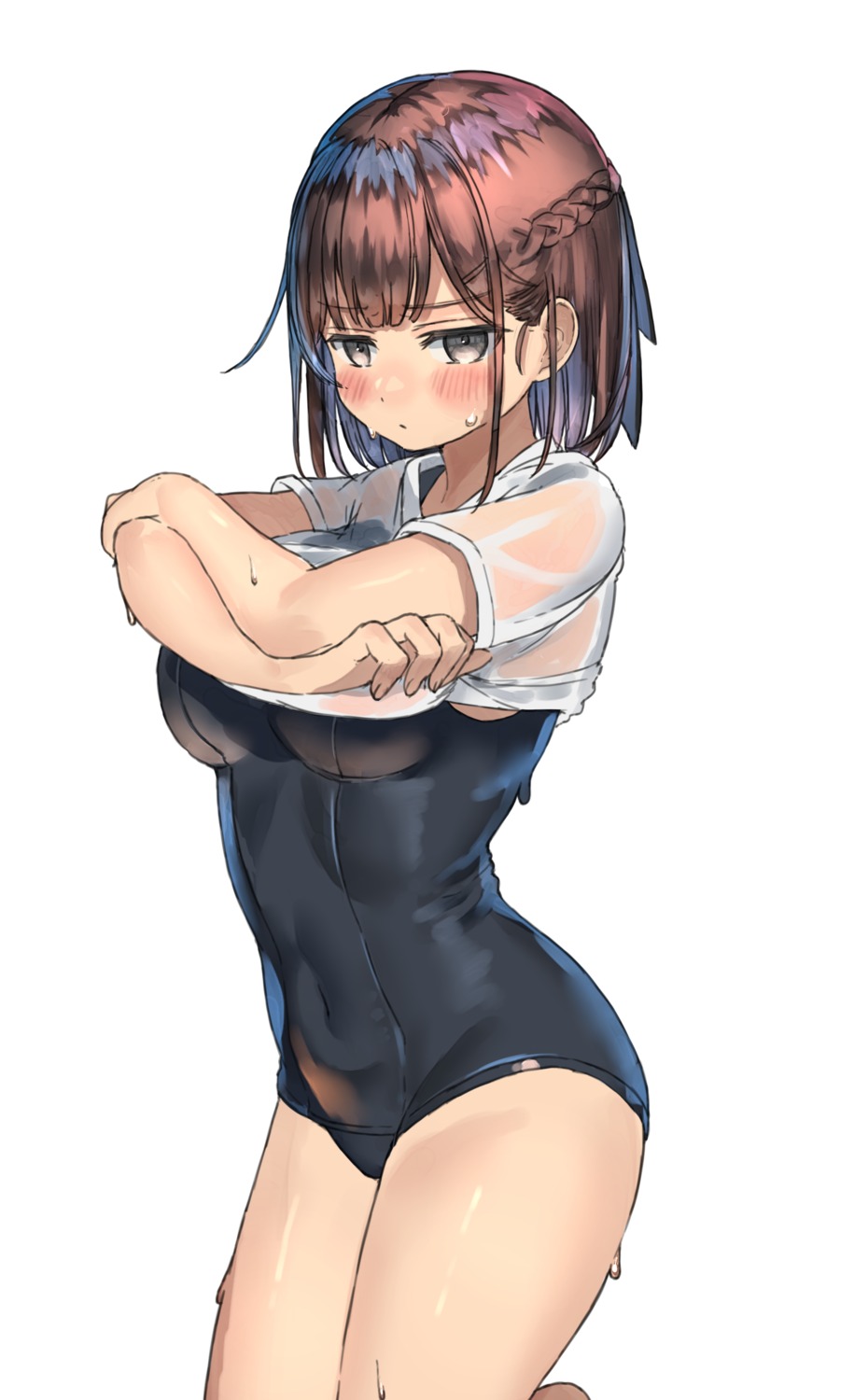 ranf school_swimsuit see_through shirt_lift swimsuits undressing wet wet_clothes