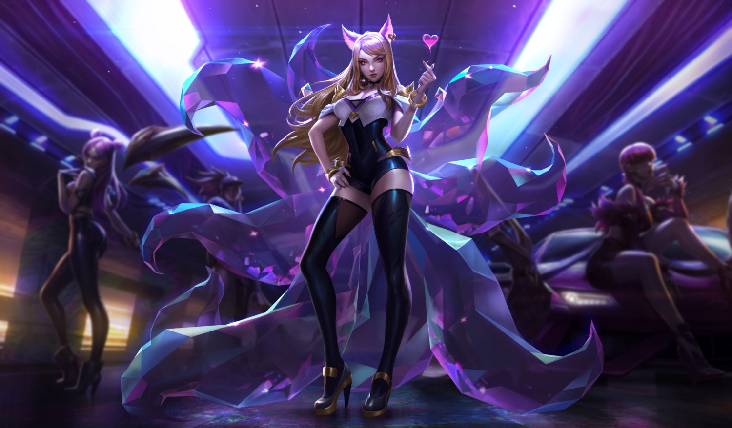 ahri animal_ears cleavage heels kitsune league_of_legends leotard tagme tail thighhighs