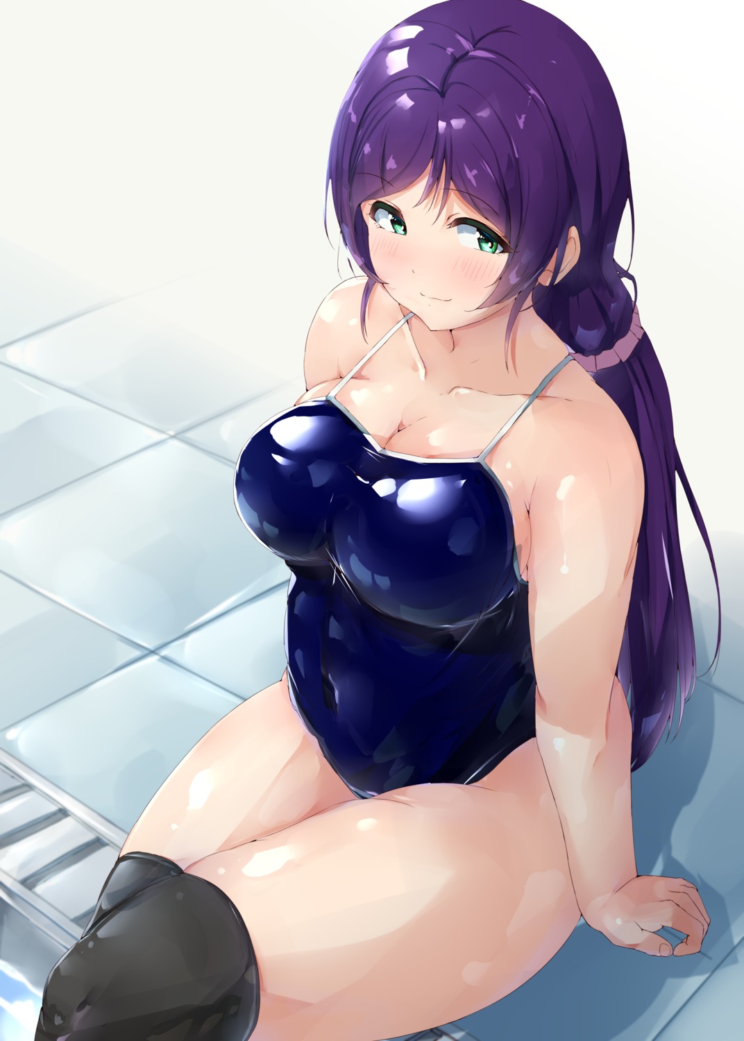 cleavage love_live! school_swimsuit shinonon_(iso_shino) swimsuits thighhighs toujou_nozomi