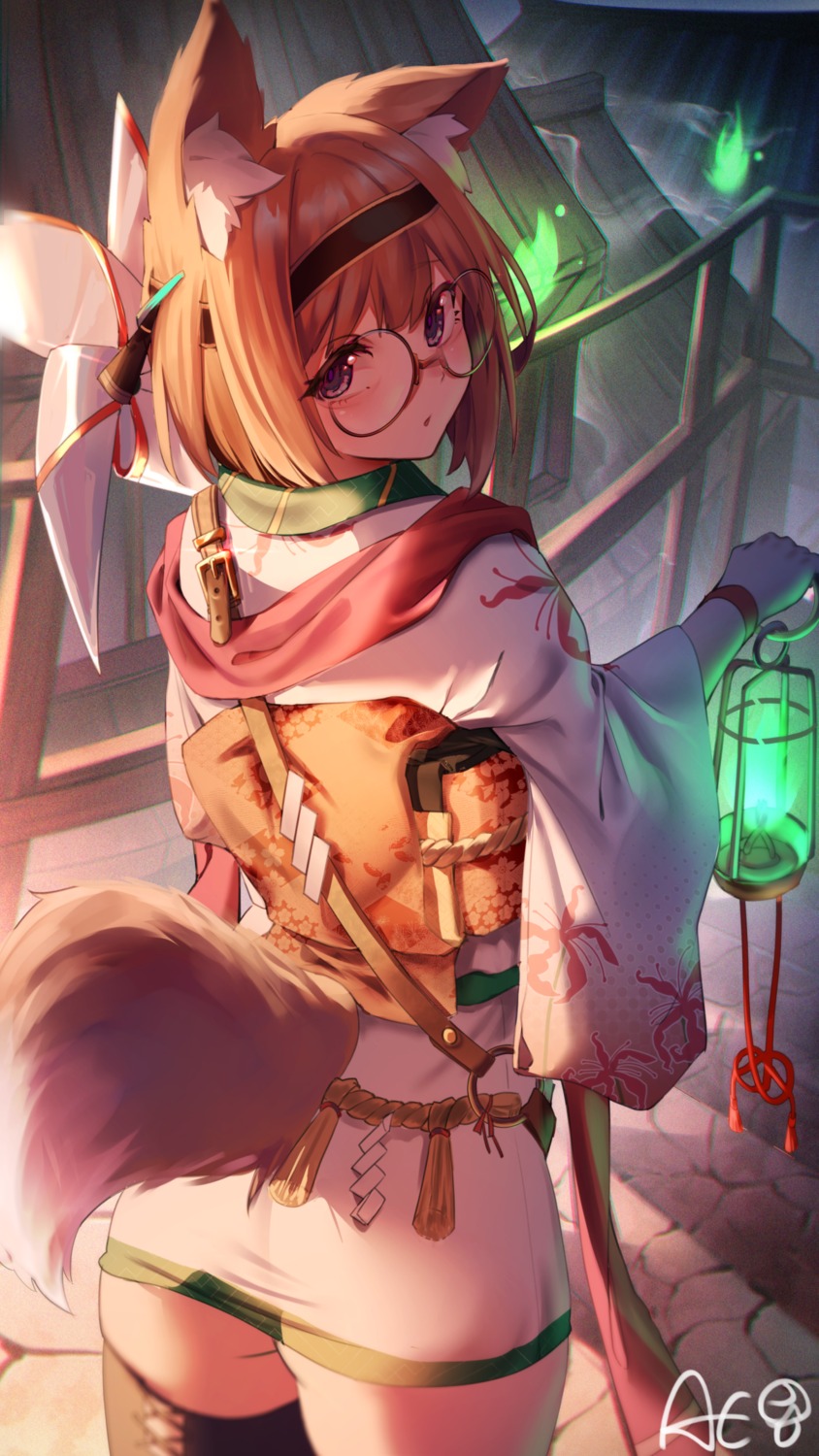 aekun_cben animal_ears ass kimono megane tail