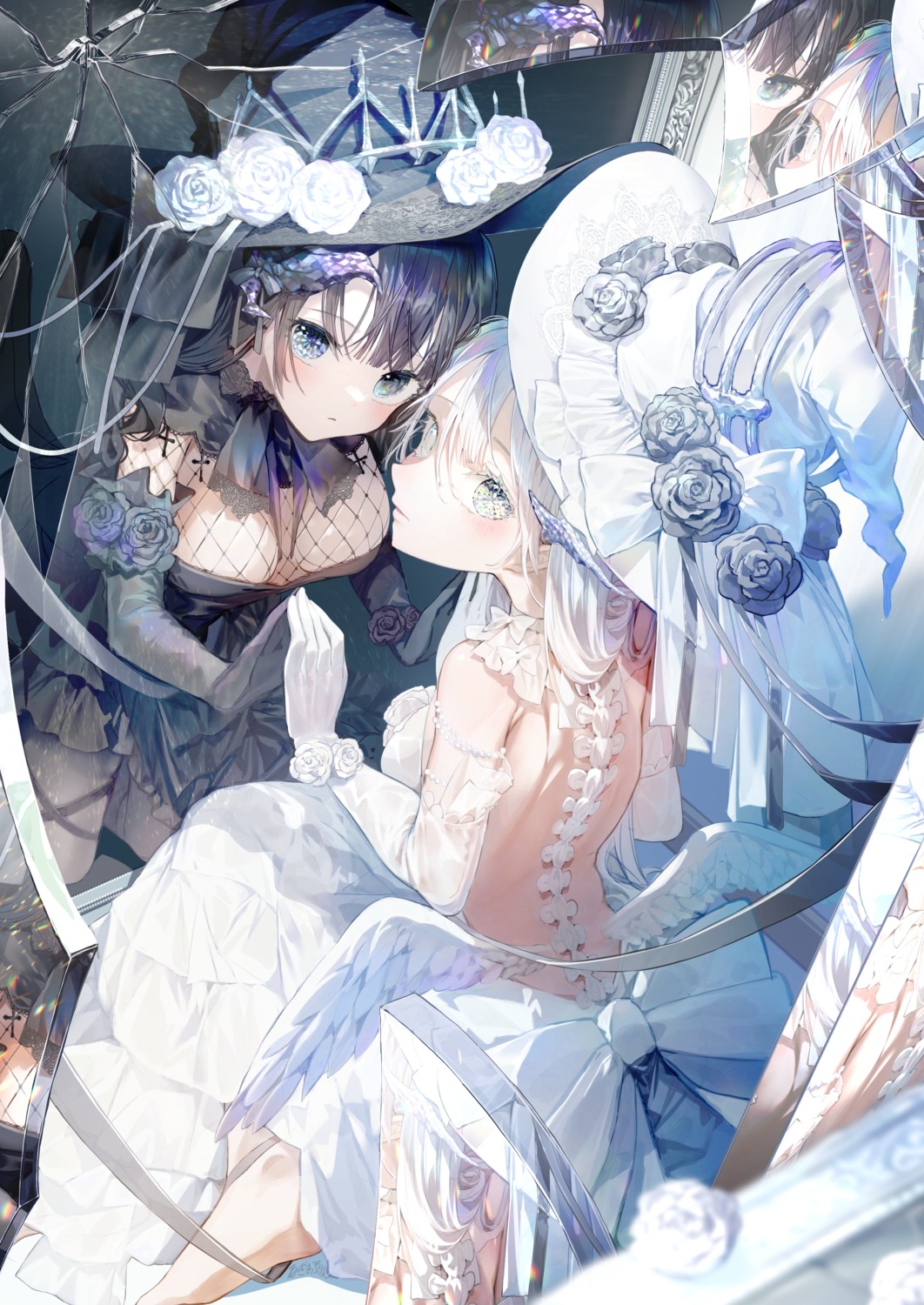 dress fishnets garter horns negimapurinn no_bra pantyhose see_through wings witch