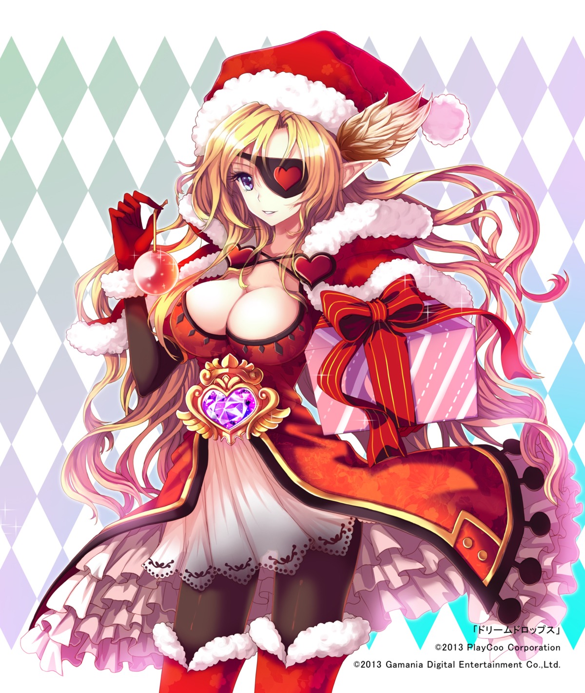 christmas cleavage dream_drops elf eyepatch juke pantyhose pointy_ears thighhighs