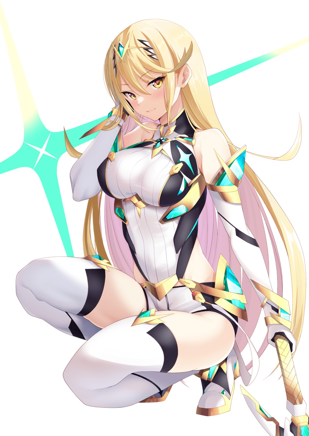 armor daive hikari_(xenoblade_2) sword thighhighs xenoblade xenoblade_chronicles_2