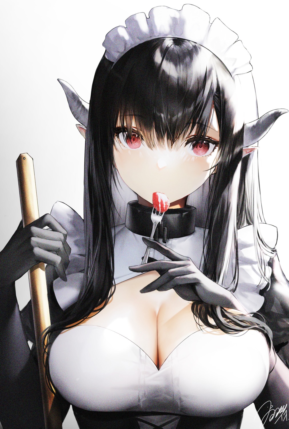 cleavage haori_io horns maid