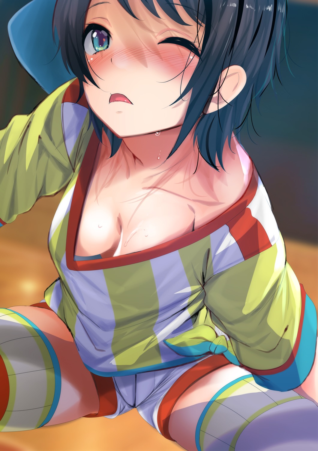 fumihiko hololive no_bra oozora_subaru open_shirt thighhighs