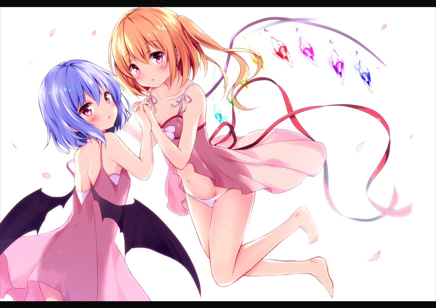 bra cleavage flandre_scarlet hyurasan lingerie pantsu remilia_scarlet see_through touhou wings