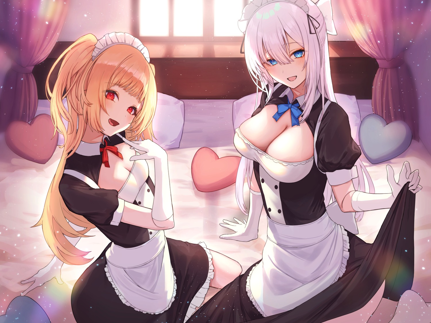 gore_(white_gore) maid no_bra skirt_lift