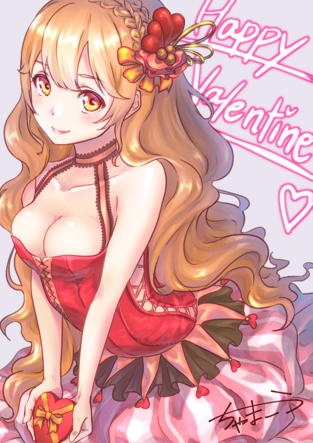 chama_kou cleavage dress valentine