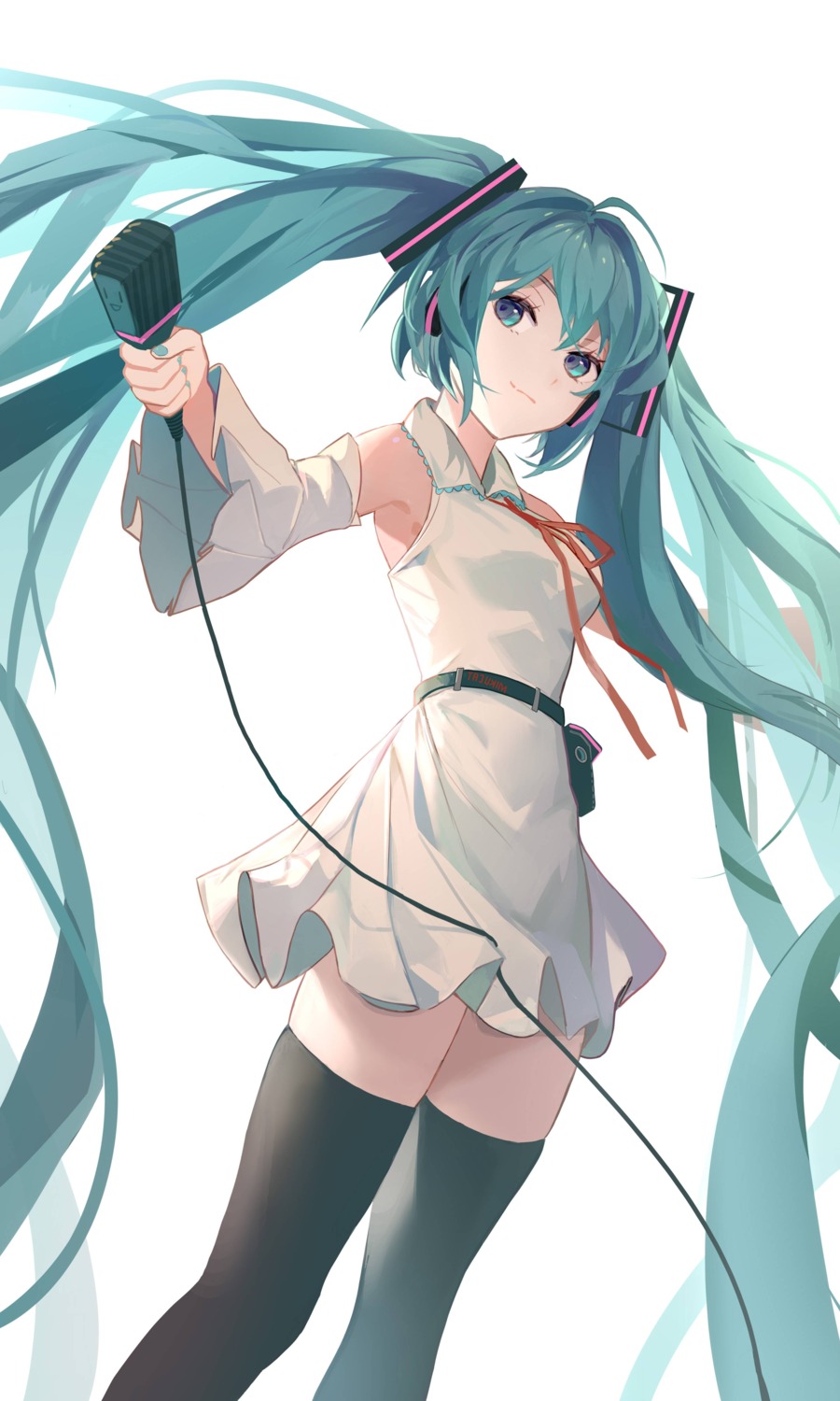 dress hatsune_miku headphones jiao_cat thighhighs vocaloid