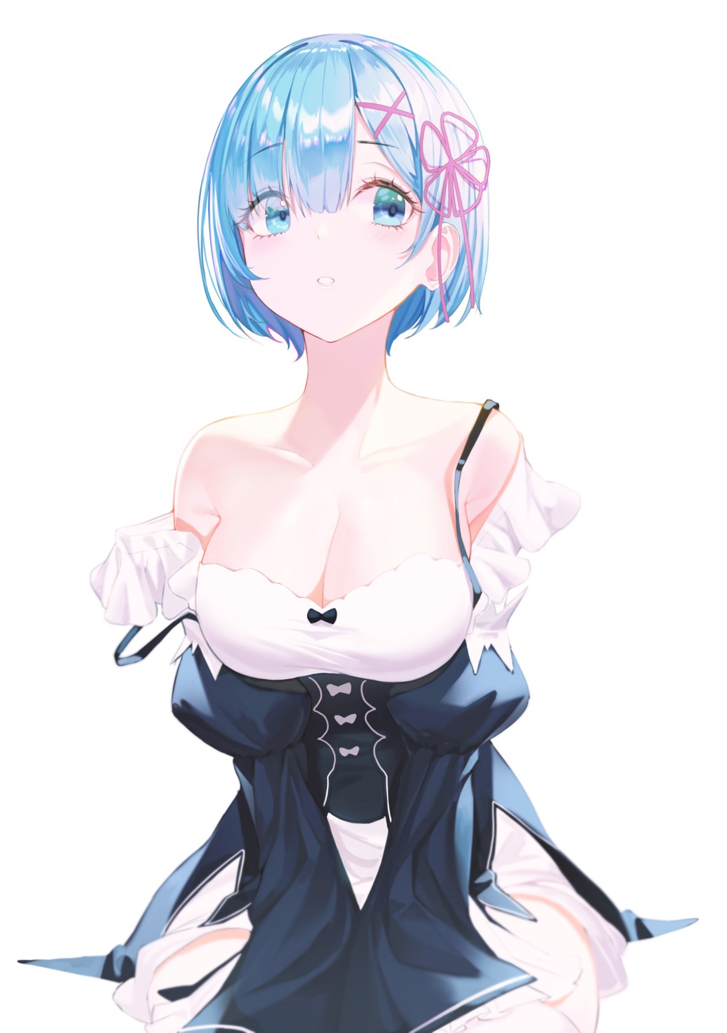 breast_hold cleavage maid pro-p re_zero_kara_hajimeru_isekai_seikatsu rem_(re_zero) thighhighs
