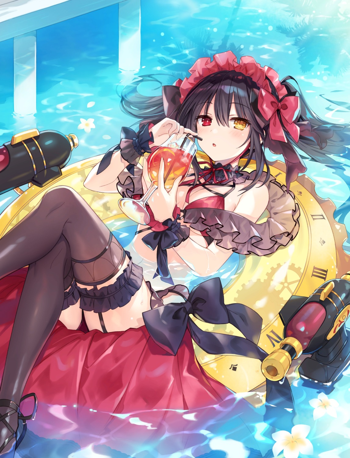 bikini date_a_live fantasia_re:build garter heterochromia stockings swimsuits thighhighs tokisaki_kurumi tsunako wet